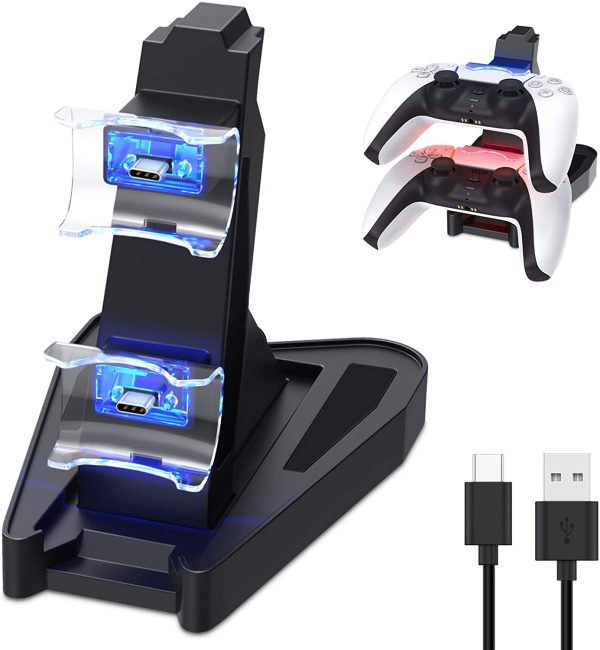 Dual Charge PS5 Controller Charger - Auarte for Playstation 5 DualSense Controller Charger Charging Dock Station Stand, Dual USB Fast Charging Station & LED Indicator for Sony PS5 DualSense Controller