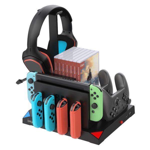 Charging Dock for Nintendo Switch Joy Cons, Pro Controller & Poke Ball Plus Controller, Multifunctional Switch Storage Rack Bracket Tower Holder Stand for Nintendo Switch and Switch Accessories, Black