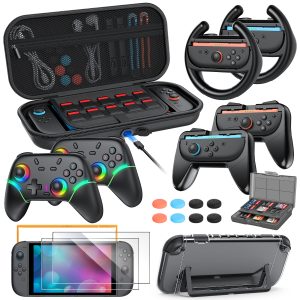 [Charge à l'intérieur] Étui pour Nintendo Switch 2 Console (2025),Kits 21-EN-1 pour Manette Switch 2: Etui de Transport,Poignées pour Joy Con,Volants pour Mario Kart,coque de protection pour console